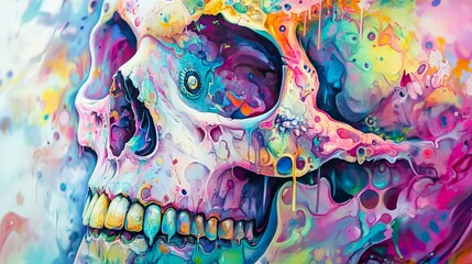 Fototapeta premium Vibrant Colorful Skull Abstract Painting Psychedelic Art Digital Artwork Surrealist Style Modern Colorful Background Design Element Illustration 