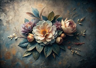 Elegant Floral Arrangement on Textured Concrete Background - Stock Photo