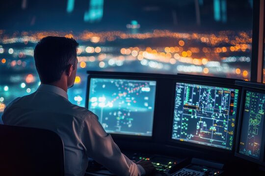 Air Traffic Control Room at Night