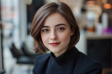 Fototapeta premium Young businesswoman smiling in modern office environment