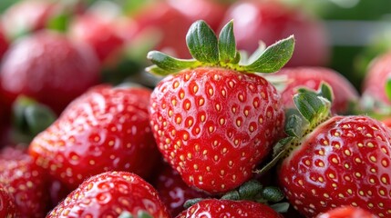 Fresh, ripe strawberries showcase vibrant red hues in nature's bounty