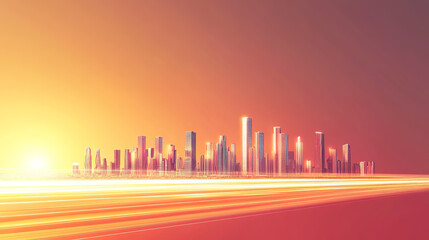 Obraz premium Fluid glowing city skyline minimalist background on red background