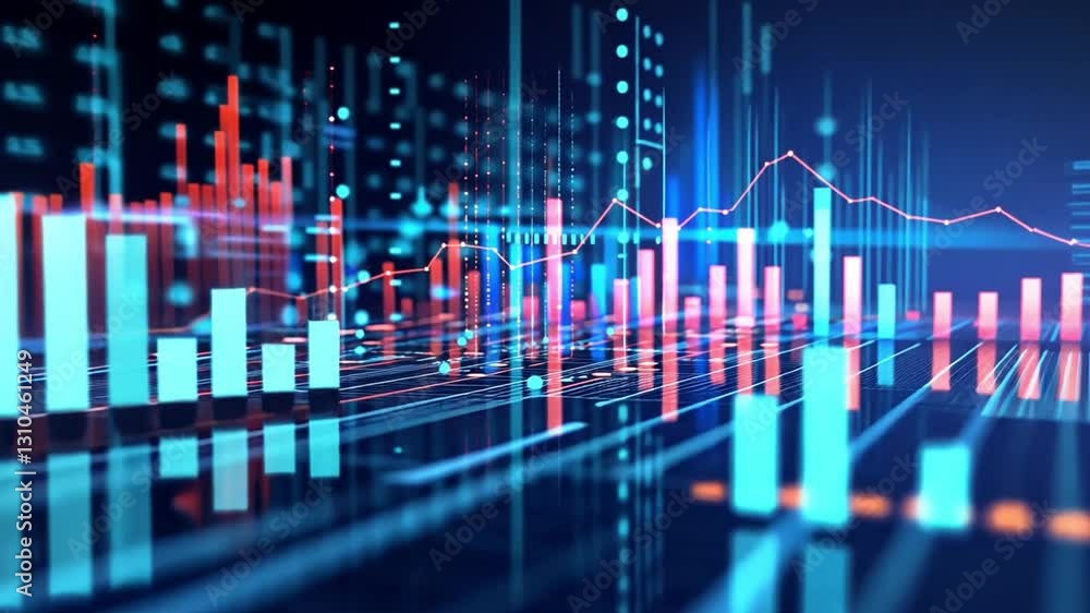 Poster vibrant digital visualization of financial data colorful graphs and charts showcasing analytics, tre