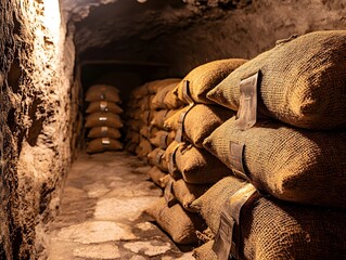 Underground Cellar with Sack Storage Tunnel and Masonry Architectural Details