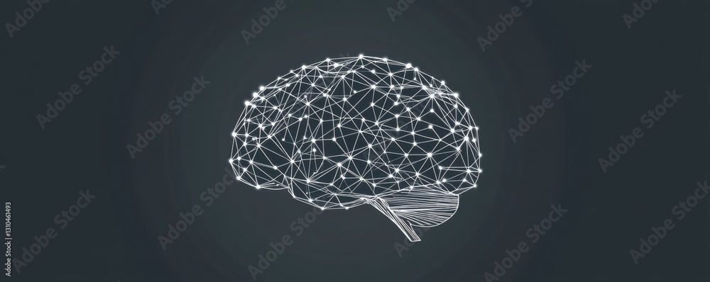 Poster a minimalistic, simple vector graphic of an abstract brain made from interconnected lines and dots r
