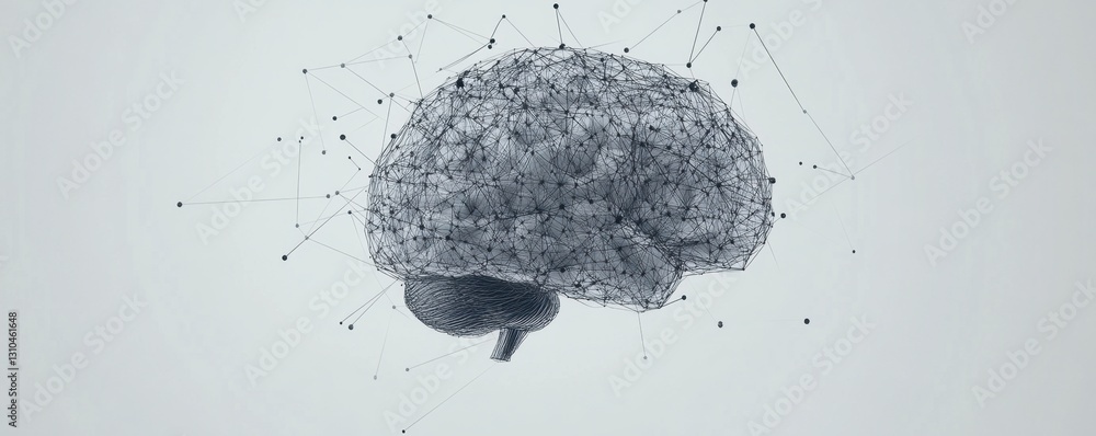 Poster a simple graphic of the brain with lines connecting nodes, on a gray background generative ai