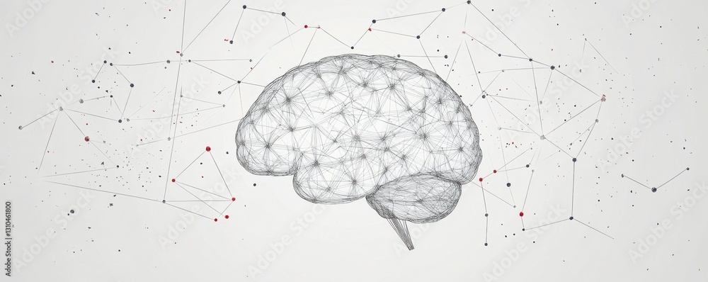 Poster a simple graphic of the brain with lines connecting nodes, on a gray background generative ai