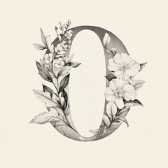  O of the alphabet monochrome. A capital letter in a sleek with floral elements within its structure