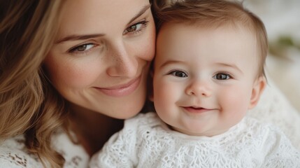 Kissing moments of joy between mother and baby in soft embrace