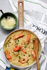 Risotto with seafood.top veiw