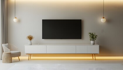 Modern minimalist living room with television and decor