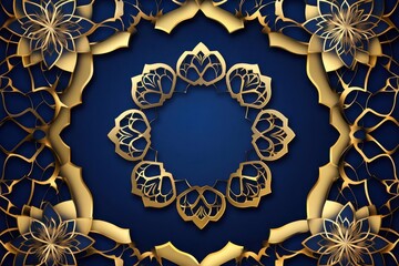 Ornate golden floral design on a deep blue background, suitable for invitations or decor