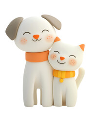 Happy Puppy and Kitten Sitting Side by Side 3D Cute Animal Friends Vector