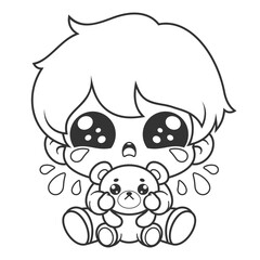The boy is sad and crying, for coloring