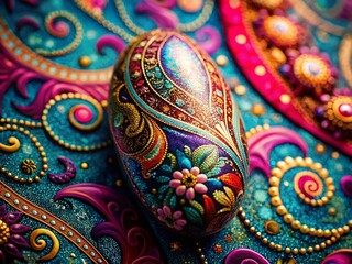 Elegant Paisley Nail Art Design on Textured Background - Stock Photo