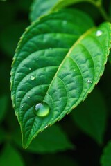 Leaf with dew drops and veins , botanical, nature, natural
