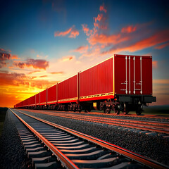 Obraz premium Sunset Freight Train 3D Illustration