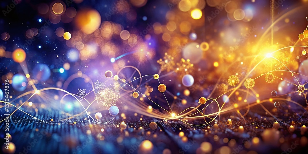 Poster elegant physics abstract: bokeh background with scientific formulas & elements
