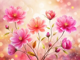 Fototapeta premium Elegant Pink Floral Watercolor Silhouette Devotion