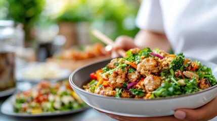 Enjoying delicious traditional Thai food at home during a cozy meal