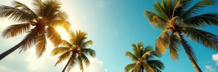 Palm trees sway gently in warm tropical breeze, nature, serene