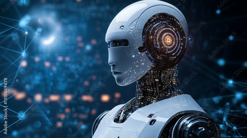 Poster advanced futuristic robot artificial intelligence digital technology concept modern white robotic ai