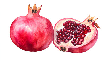 Watercolor style red pomegranate fruit 
