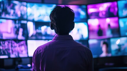 Person Viewing Multiple Screens in a Control Room
