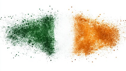 Irish Flag Powder Exploding on White Background