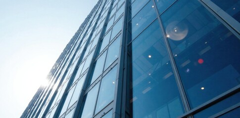 Obraz premium Modern office building facade with glass and steel skyscraper, modern office, skyscraper, corporate building