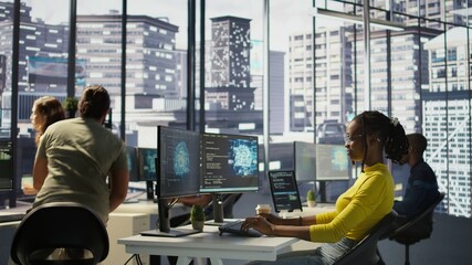 Computer scientist testing AI company software, identifying errors in machine learning tech....