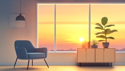 Sunrise view from modern living room