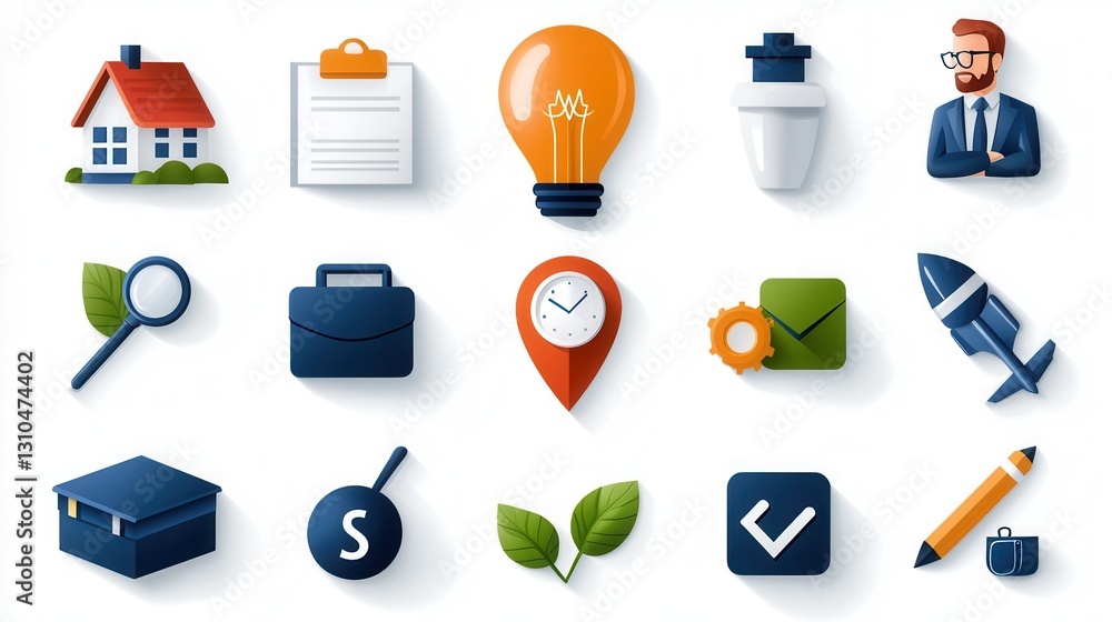 Poster a comprehensive set of modern icons representing various aspects of the business evaluation and opti
