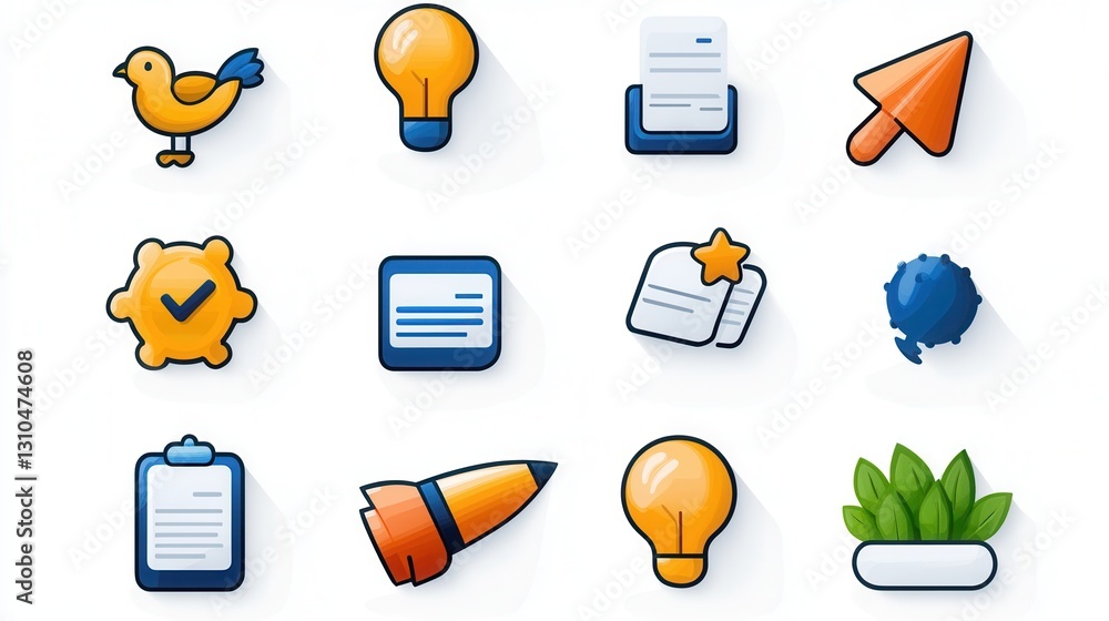 Poster comprehensive set of modern outline icons representing various elements of a marketing strategy incl