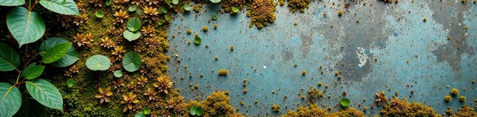 Mouldy concrete surface with moss and lichen growth, decay, industrial, moss