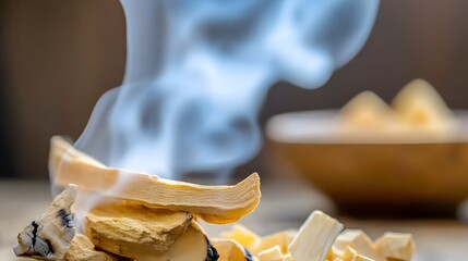Burning Palo Santo Wood Closeup Smoke Aromatic Ritual