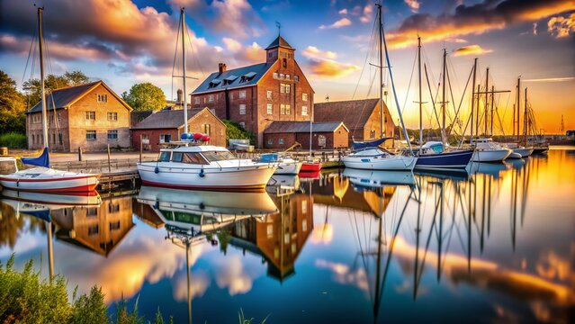 Eling River Mill Yacht Harbour: Stunning High-Resolution Image of Boats Docked at Picturesque River Mill