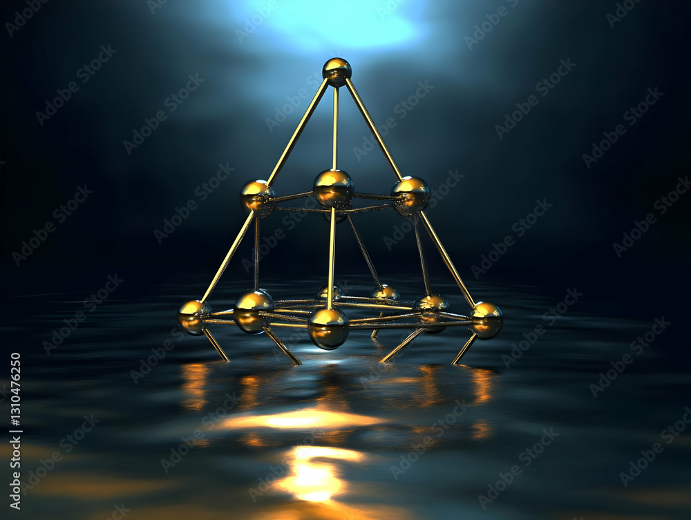 Poster 3d render golden sphere structure abstract background