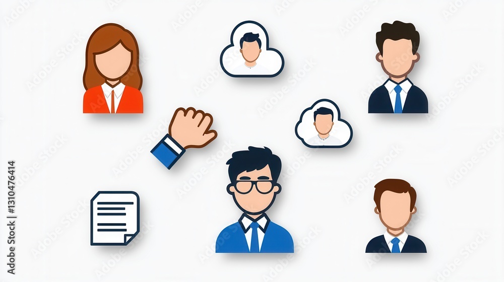 Aufkleber a collection of outline icons representing the various organizational elements and processes crucial