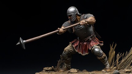 Naklejka premium Legionary Legionary Hurling Scene Dynamic Pilum Enemy