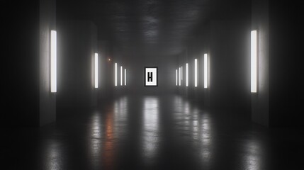 Mysterious Hallway, Glowing Lights, Dark Atmosphere