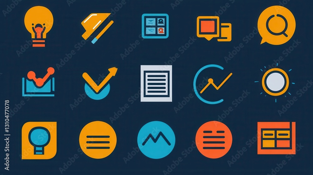 Poster a collection of clean and minimal outline icons featuring various elements associated with workplace