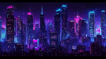 Neon Cityscape at Night, Skyline, Futuristic