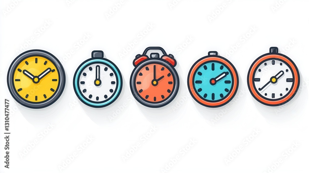 Poster assortment of analog and digital clocks stopwatches and timers in various colors styles and designs 