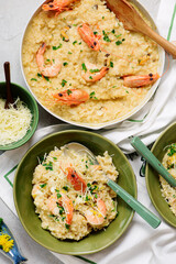 Risotto with seafood.top veiw