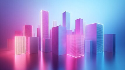 Fototapeta premium Neon Cityscape Glowing Blocks Reflecting Light