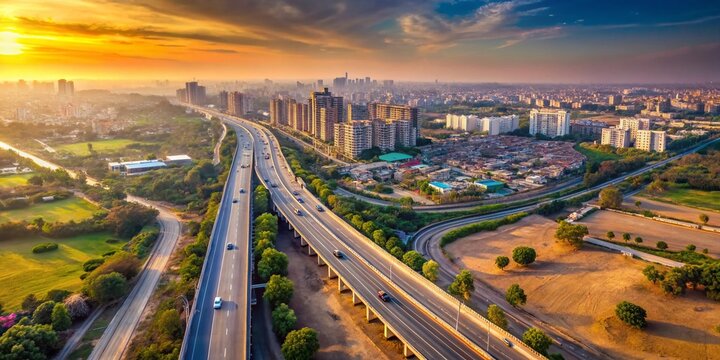 Empty Gurgaon Roads: Aerial View of Urban Streetscape