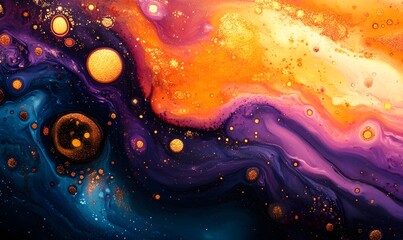 Abstract Galaxy Art: Swirling Colors and Golden Cosmic Accents