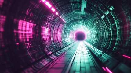 Obraz premium Neon Tunnel Futuristic Corridor, Bright Light