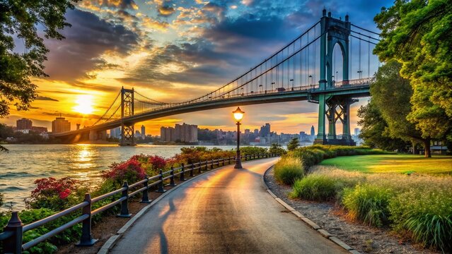 Empty Summer Riverfront Path, Randalls & Wards Islands, Triborough Bridge, NYC